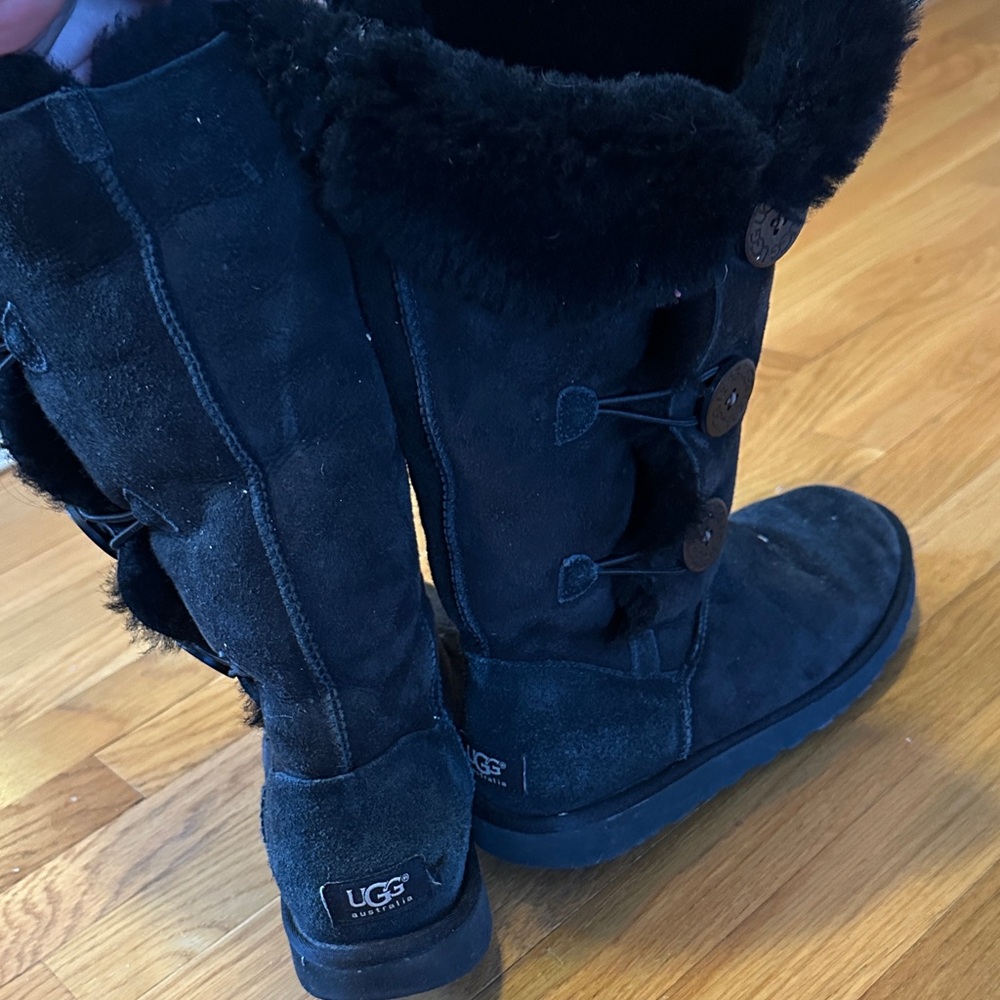 UGG Black Suede Boots with Button Accents